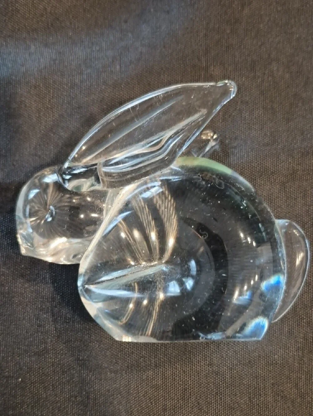Vintage Crystal Clear Glass Bunny Figurine Or Papetweight